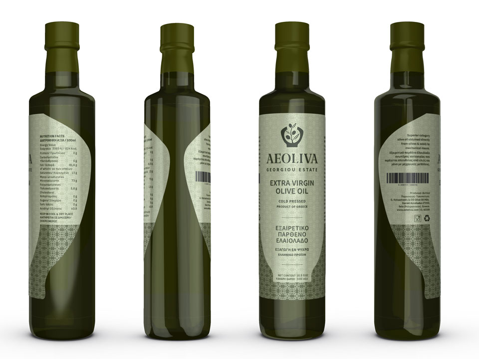 Adhesive label design for olive oil. NO IDEA. Branding Graphic Design Agency