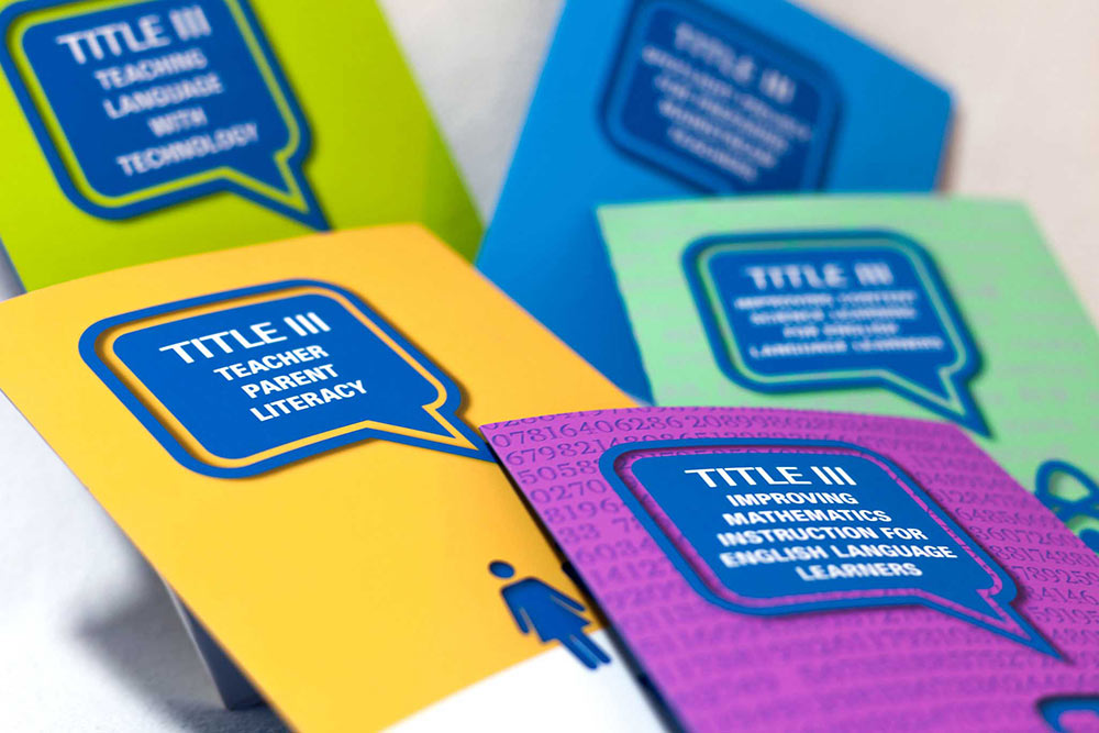 UMASS Boston Applied Linguistics visual identity brochure showcasing professional editorial design. NO IDEA. Branding Graphic Design Agency.