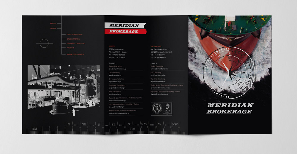 Ship brokerage company brochure with comprehensive service presentation and industry visuals. NO IDEA. Branding Graphic Design Agency.