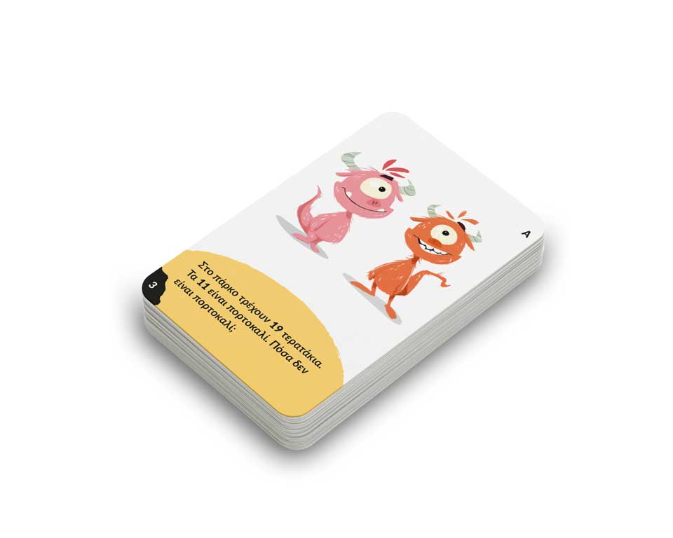 Educational card game content design featuring learning activities and classroom-focused illustrations. NO IDEA. Branding Graphic Design Agency.