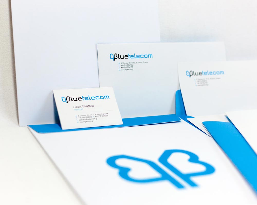 Professional business card design with coordinated visual identity system for telecommunications company. NO IDEA. Branding Graphic Design Agency.