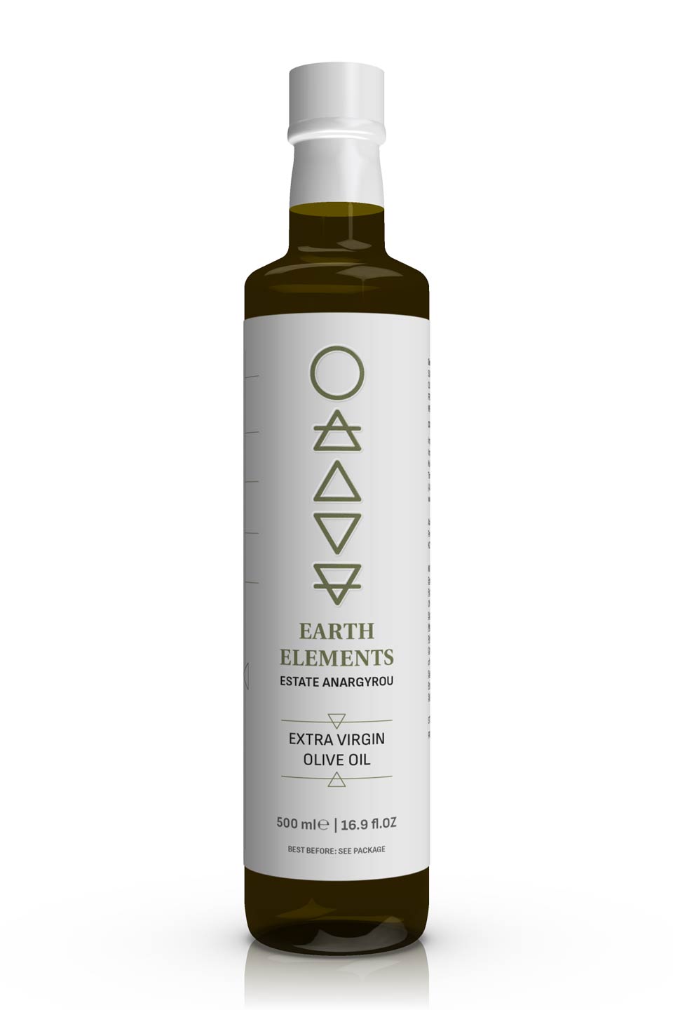 Minimalist label design for premium Greek export olive oil Earth Elements brand. NO IDEA. Branding Graphic Design Agency.