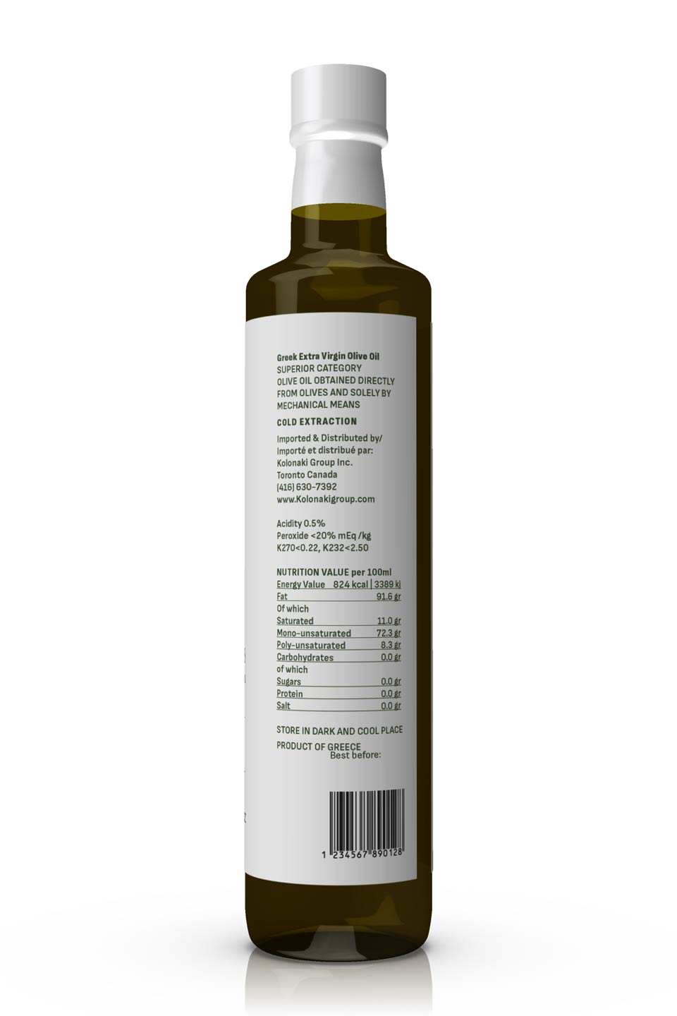 Detail view of high-quality Greek olive oil Earth Elements label for international markets. NO IDEA. Branding Graphic Design Agency.