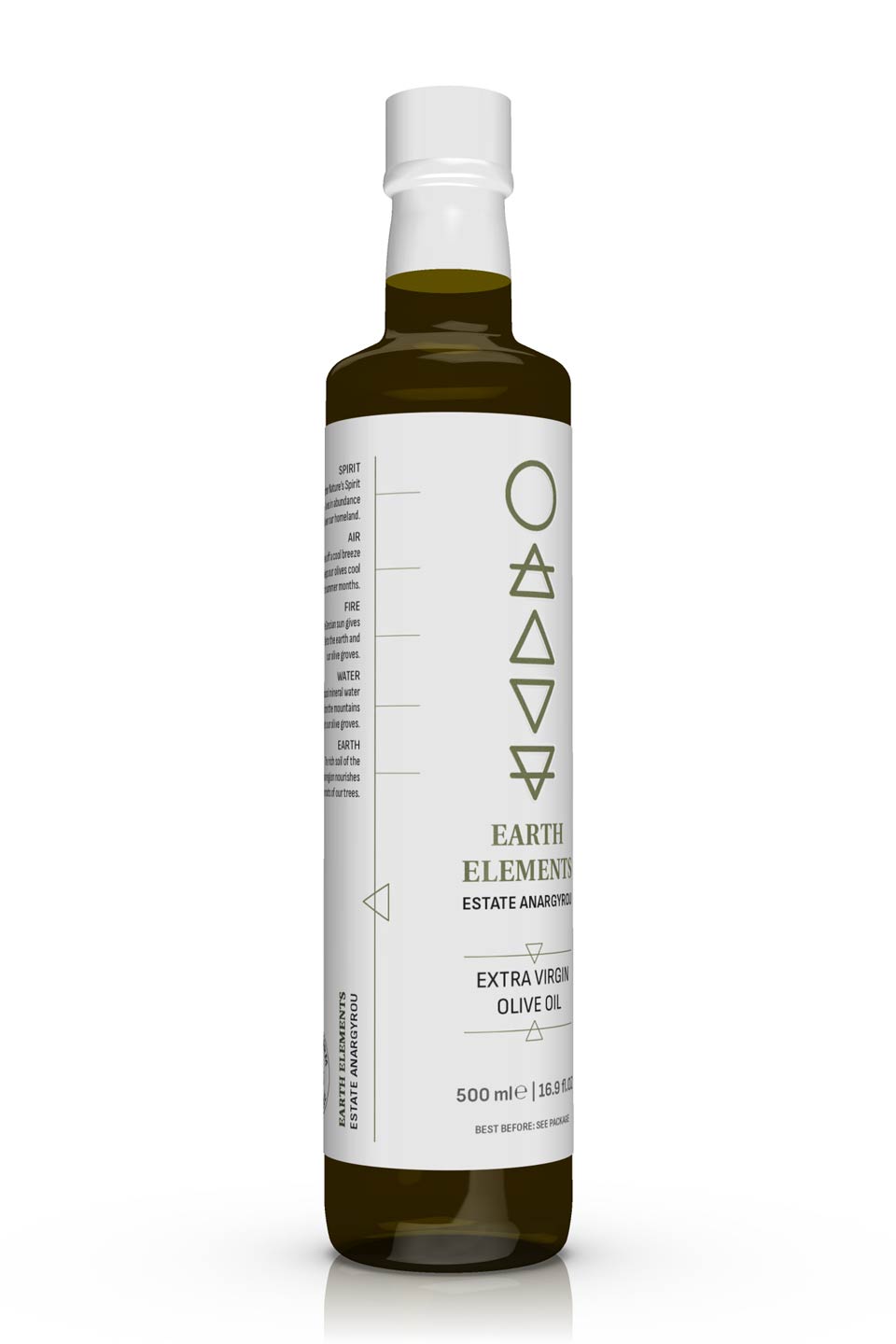 Elegant extra virgin olive oil packaging highlighting the Greek origin of the premium product. NO IDEA. Branding Graphic Design Agency.