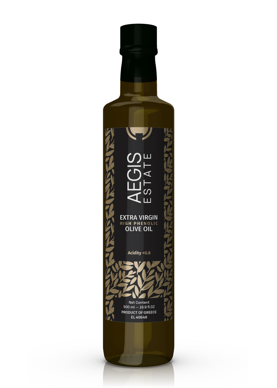 Premium adhesive label design for extra virgin olive oil with contemporary styling. NO IDEA. Branding Graphic Design Agency.