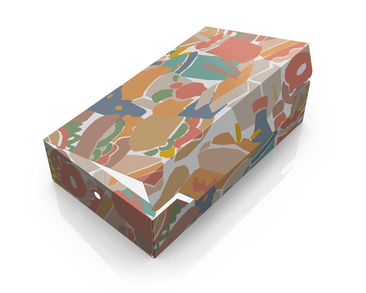 Delivery food packaging design with abstract food illustration and soft colour palette. NO IDEA Branding Graphic Design Agency