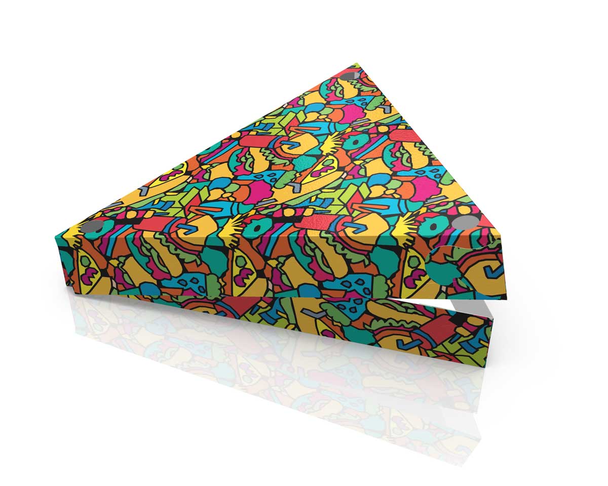 Takeaway food box design with bold colourful pop-style food illustration. NO IDEA Branding Graphic Design Agency