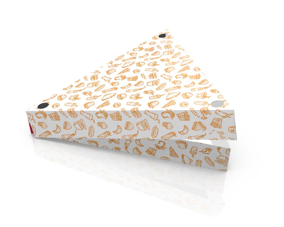 Delivery food packaging design with custom food pattern illustration. NO IDEA Branding Graphic Design Agency