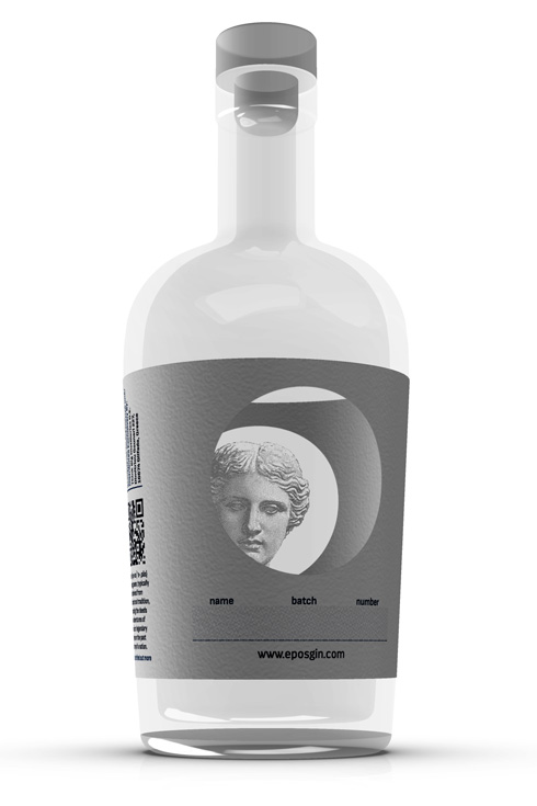 High-end spirits packaging design showcasing EPOS Gin branding with sophisticated visual elements. NO IDEA. Branding Graphic Design Agency.