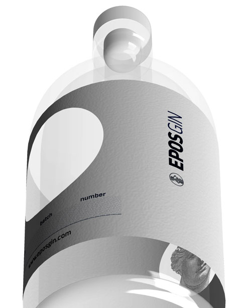 Creative product photography of EPOS Gin showcasing complete brand identity and packaging design. NO IDEA. Branding Graphic Design Agency.