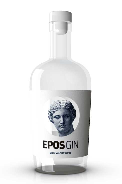 Premium distilled spirits packaging design with distinctive texture and pattern for EPOS brand. NO IDEA. Branding Graphic Design Agency.