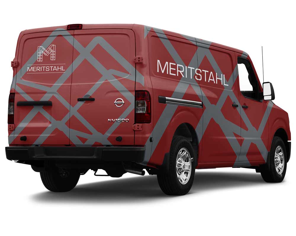 Comprehensive vehicle signage design with distinctive graphics and corporate colors for manufacturing fleet. NO IDEA. Branding Graphic Design Agency.