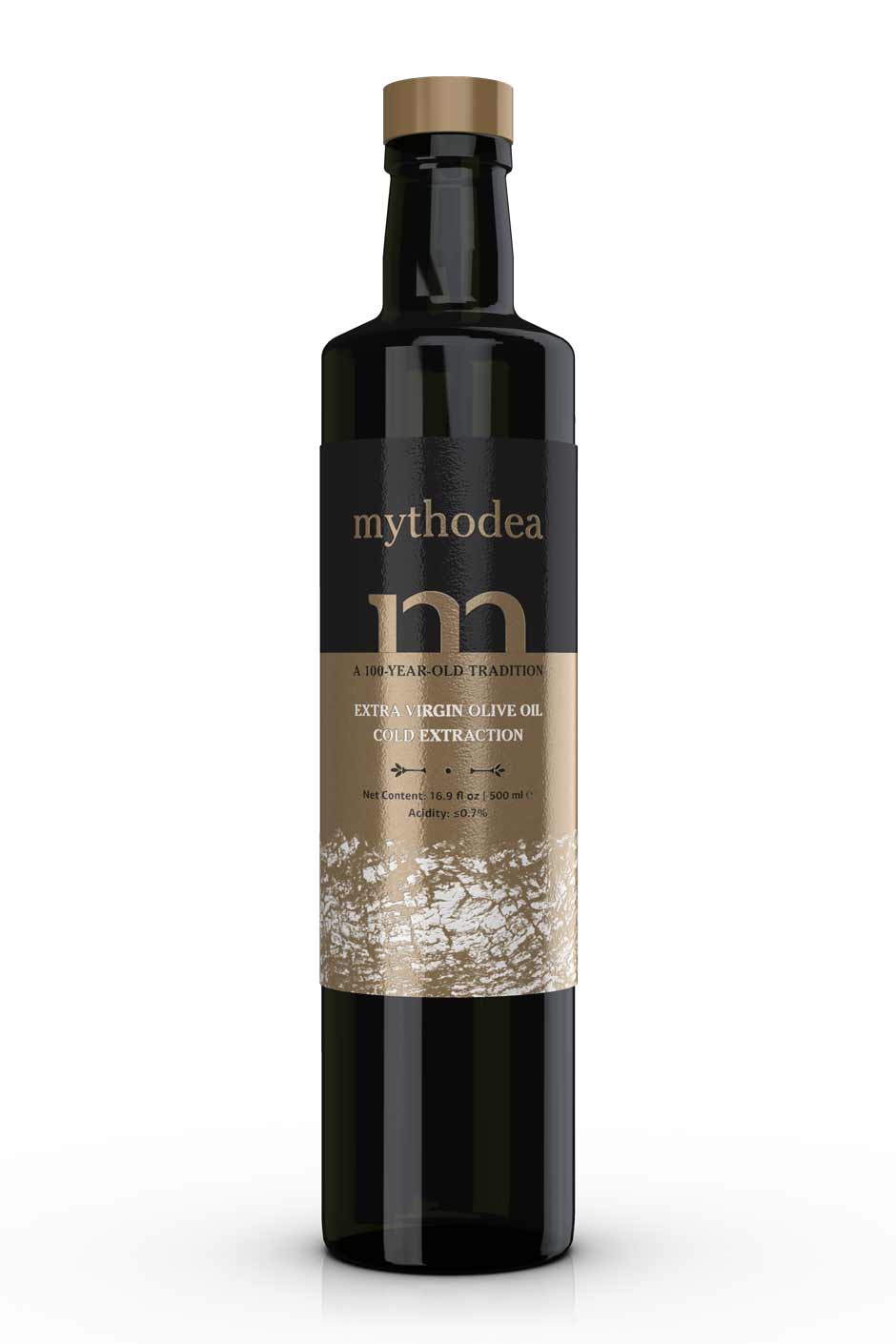 Artistic extra virgin olive oil label design featuring minimalist approach and refined typography. NO IDEA. Branding Graphic Design Agency.