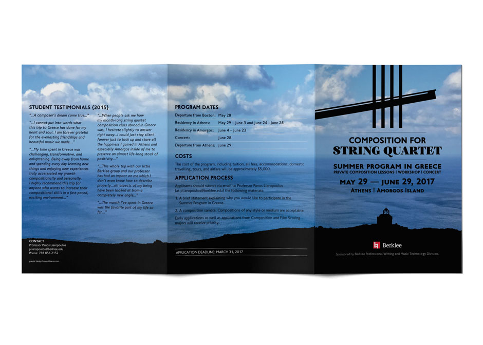 Cover design for music program brochure with aesthetic simplicity and effective typography for student recruitment. NO IDEA. Branding Graphic Design Agency.