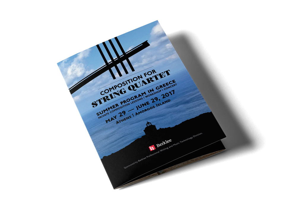 Interior pages of music composition studies brochure with program information and elegant layout design. NO IDEA. Branding Graphic Design Agency.