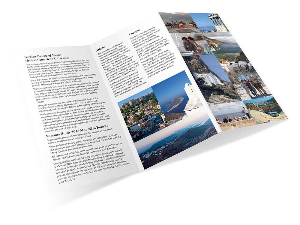 Tri-fold accordion-style brochure for music program - second side with comprehensive content and registration details. NO IDEA. Branding Graphic Design Agency.