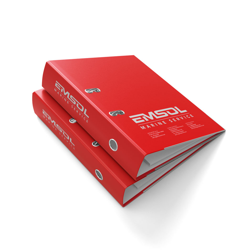 Professional folder design for shipping services featuring minimalist aesthetics and corporate branding. NO IDEA. Branding Graphic Design Agency.