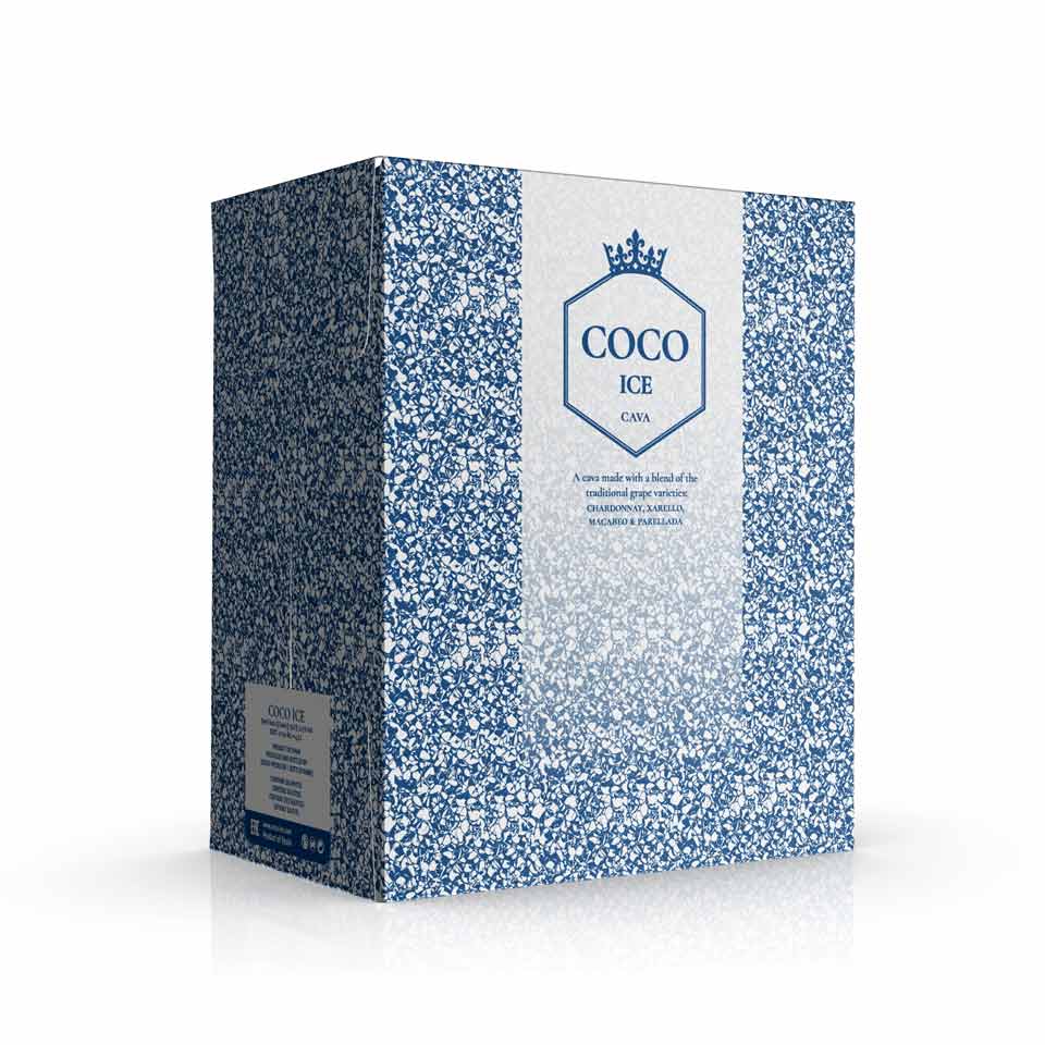 Bottle transport carton box packaging design for sparkling wine with custom die cut and pattern. NO IDEA Branding Graphic Design Agency