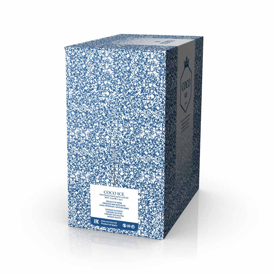Premium bottle transport carton box packaging design for sparkling wine with custom die cut and pattern. NO IDEA Branding Graphic Design Agency