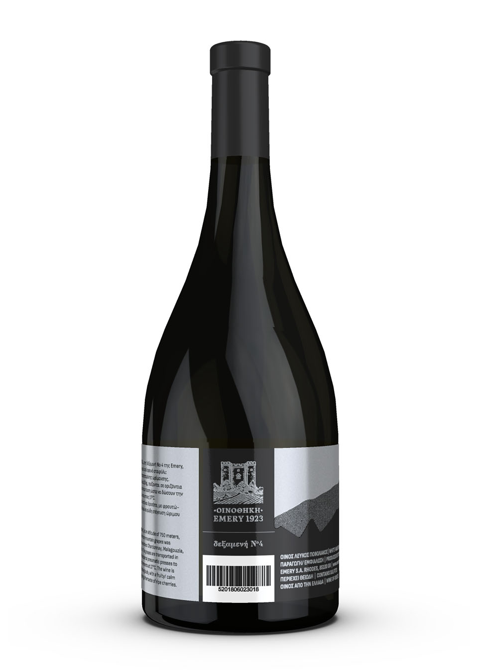 Back side of varietal wine label featuring technical specifications and product information. NO IDEA. Branding Graphic Design Agency.