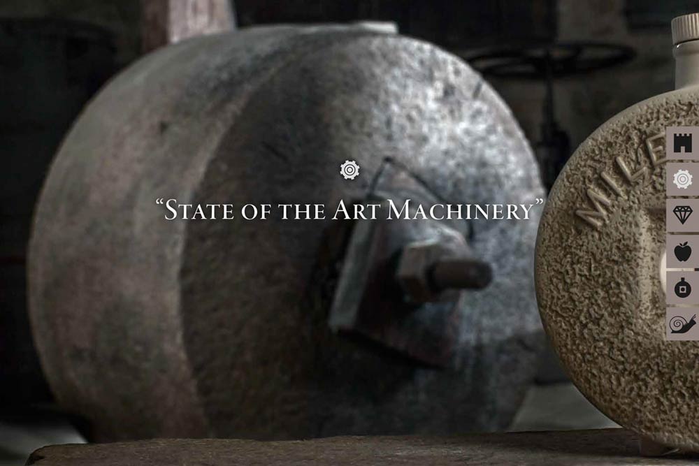 Interactive product information section for Milestone olive oil website with engaging layout. NO IDEA. Branding Graphic Design Agency.