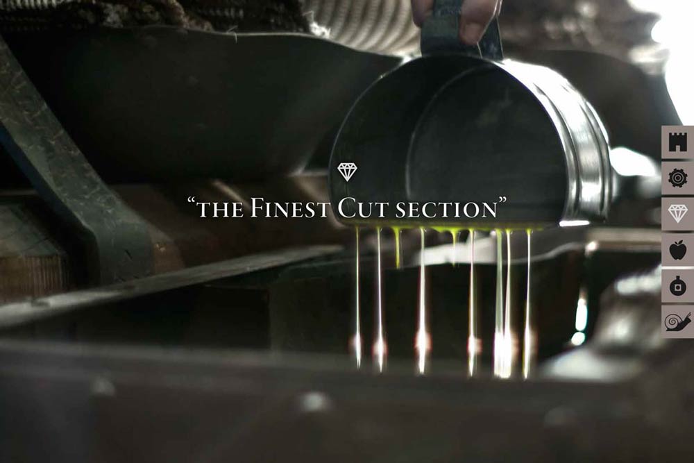 Extra virgin olive oil product detail page with nutritional information and quality certifications. NO IDEA. Branding Graphic Design Agency.