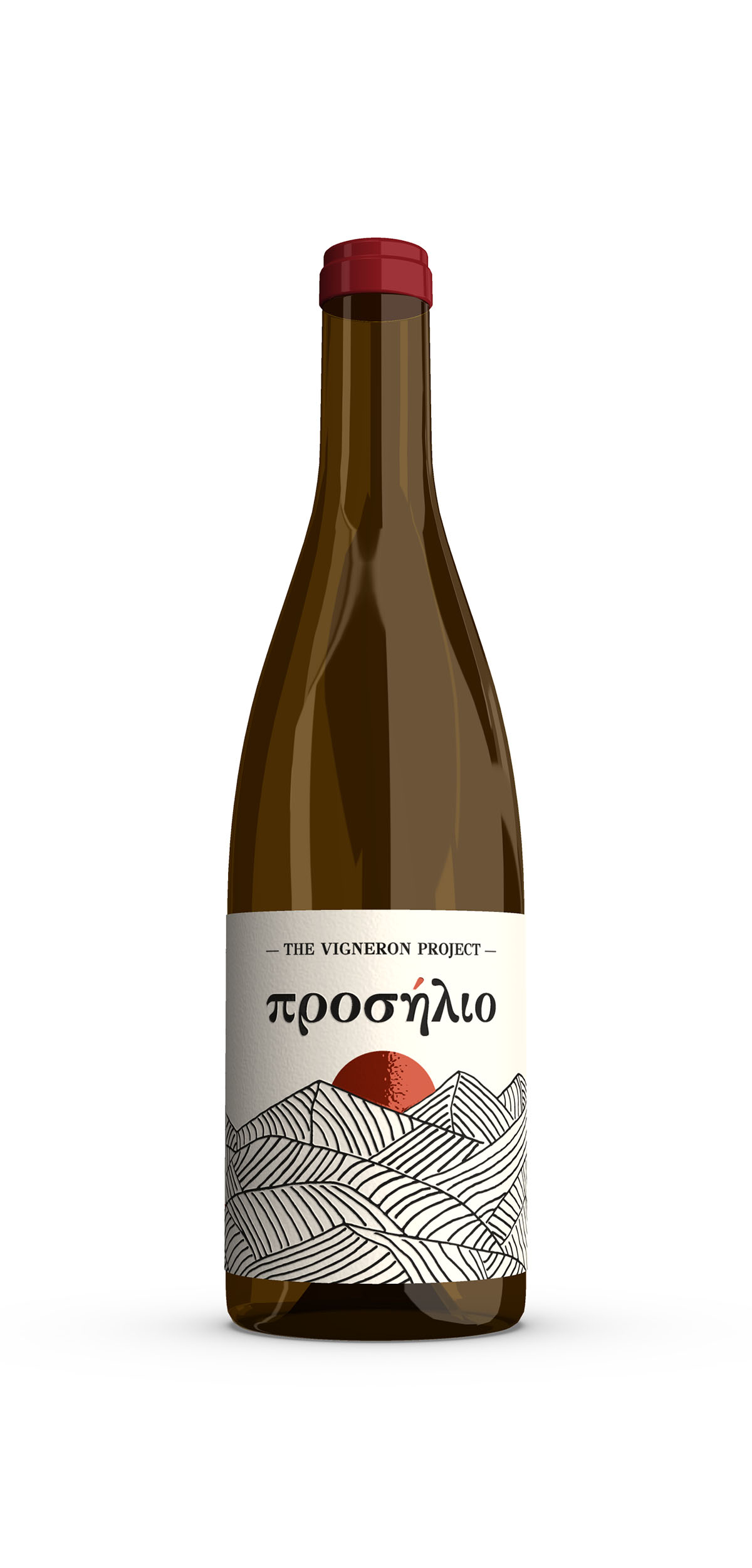 Wine bottle front label with embossed artwork and creative design. NO IDEA Branding Graphic Design Agency