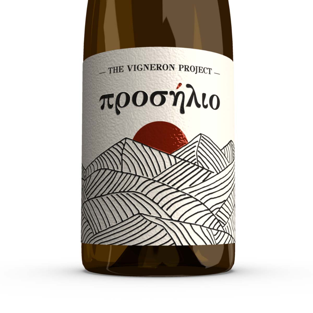 Close-up detail of embossed wine label artwork. NO IDEA Branding Graphic Design Agency